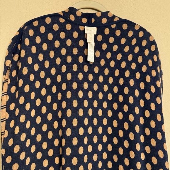 CHICOS Reversible Cardigan Size 3 XL 16 Polka Dot Striped Tan Navy - Picture 11 of 16
